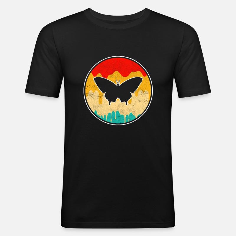 Schmetterling Retro - Männer Slim Fit T-Shirt - Schwarz