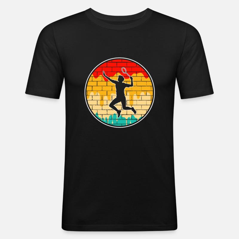Badminton Retro - Männer Slim Fit T-Shirt - Schwarz