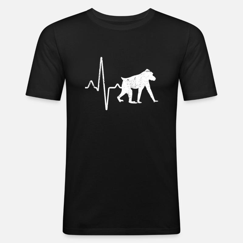 Affe Herzschlag - Männer Slim Fit T-Shirt - Schwarz