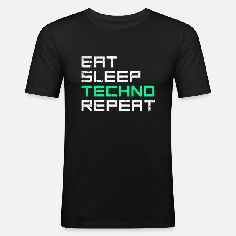 eat sleep techno repeat - Männer Slim Fit T-Shirt - Schwarz