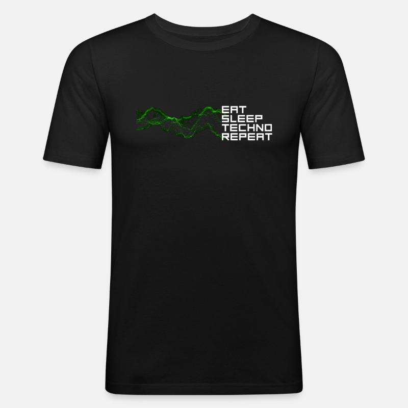 eat sleep techno repeat - Männer Slim Fit T-Shirt - Schwarz