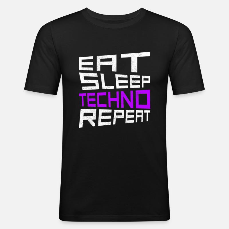 manger du sommeil techno répéter - T-shirt près du corps Homme - noir