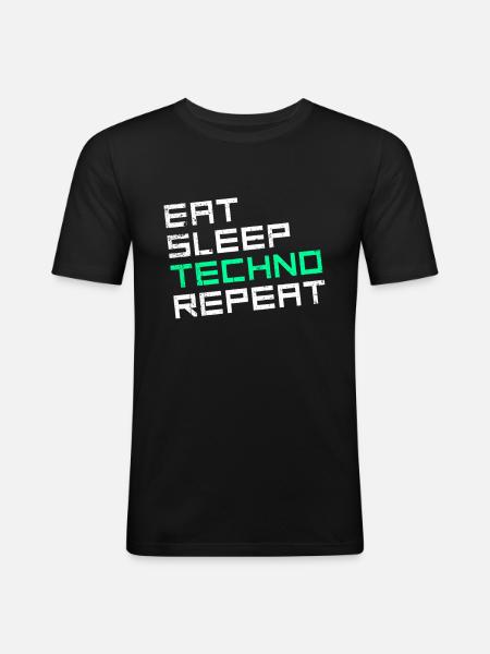 eat sleep techno repeat - Männer Slim Fit T-Shirt - Schwarz