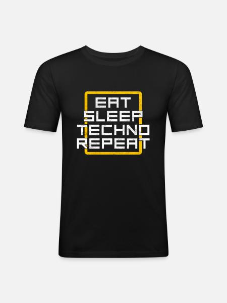 eat sleep techno repeat - Männer Slim Fit T-Shirt - Schwarz