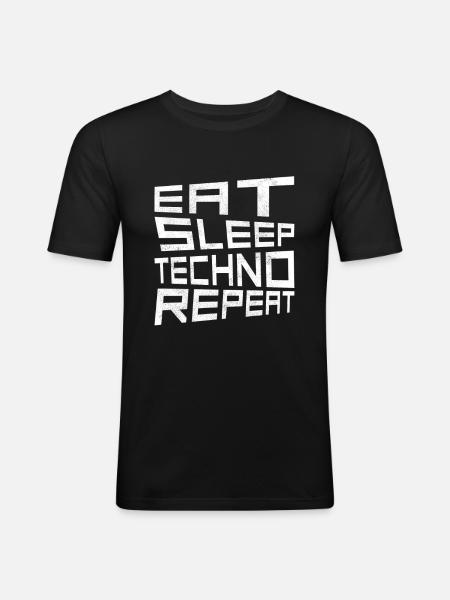 eat sleep techno repeat - Men's Slim Fit T-Shirt - black