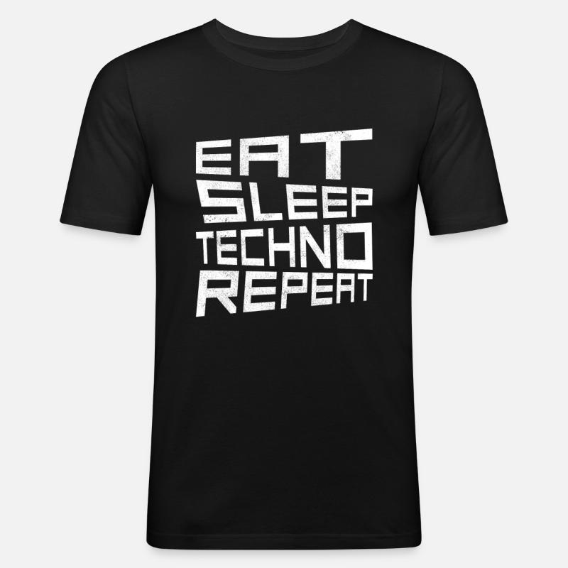eat sleep techno repeat - Männer Slim Fit T-Shirt - Schwarz