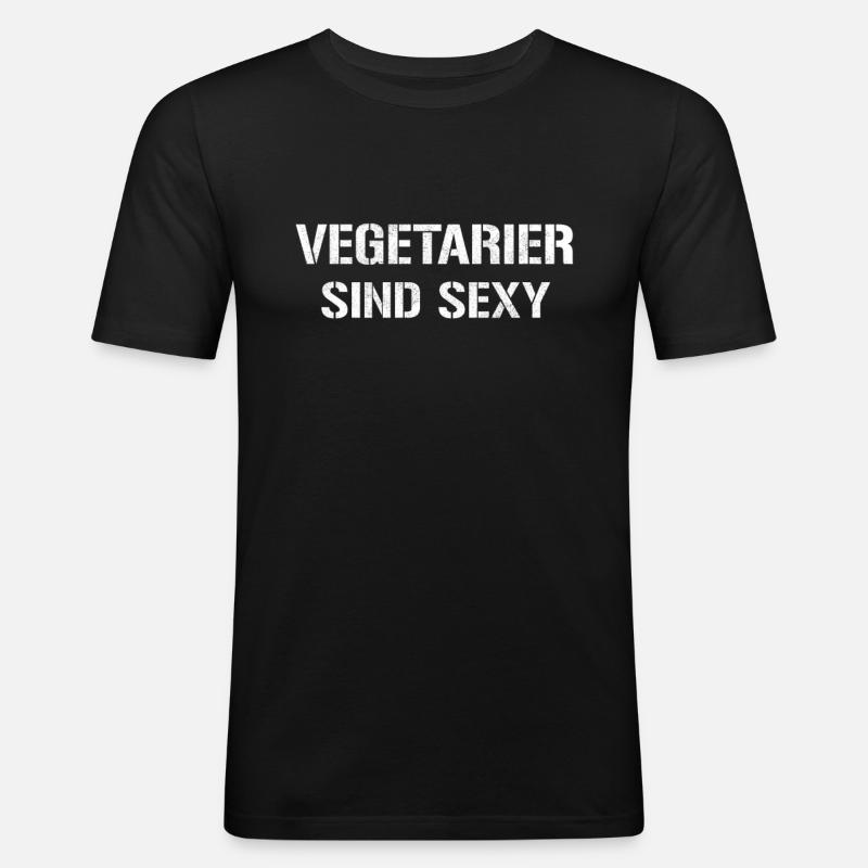 Vegetarier Spruch - Männer Slim Fit T-Shirt - Schwarz