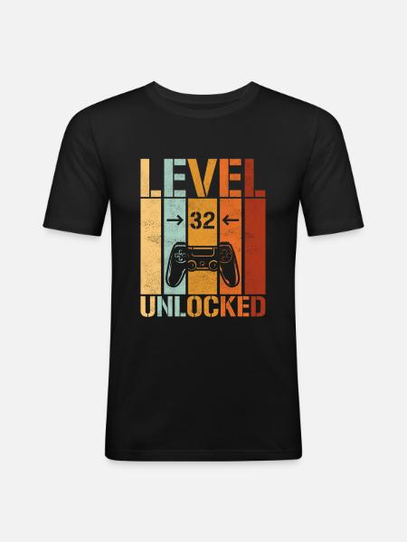 32nd Birthday Level 32 unlocked - Men's Slim Fit T-Shirt - black