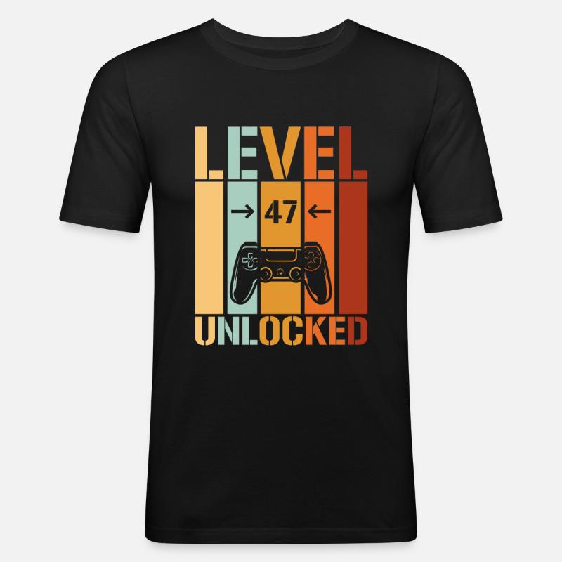 47. Geburtstag Level 47 unlocked - Männer Slim Fit T-Shirt - Schwarz