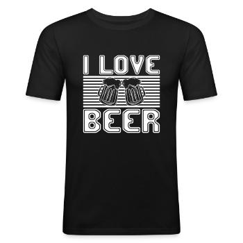 I love beer - Männer Slim Fit T-Shirt - Schwarz - Vorne - Nik (191cm)