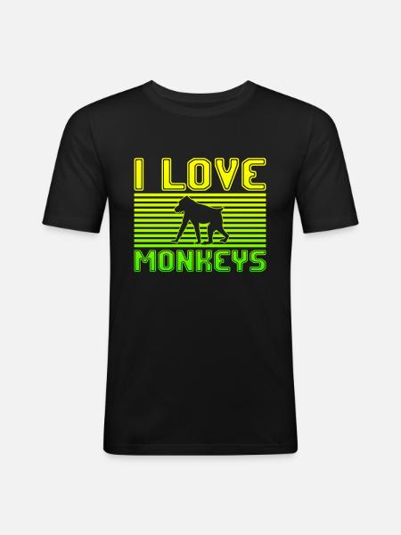 J’adore les singes - T-shirt près du corps Homme - noir