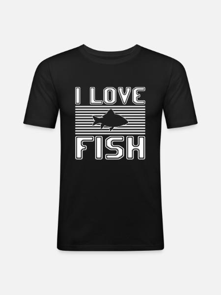 I love fish - Männer Slim Fit T-Shirt - Schwarz