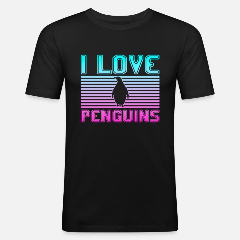 I love penguins - Männer Slim Fit T-Shirt - Schwarz