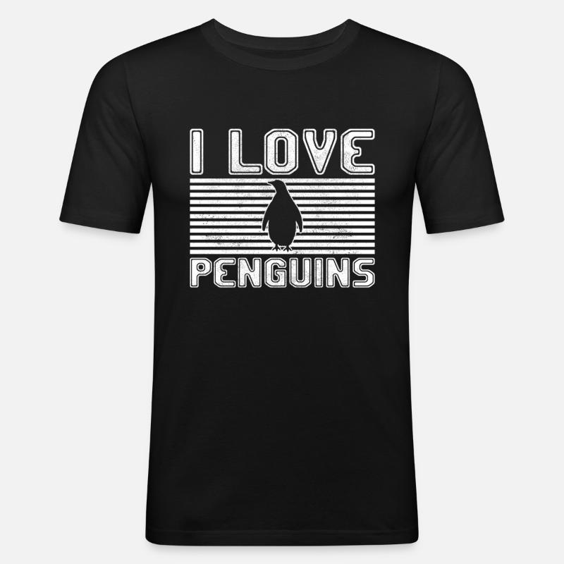 I love penguins - Männer Slim Fit T-Shirt - Schwarz