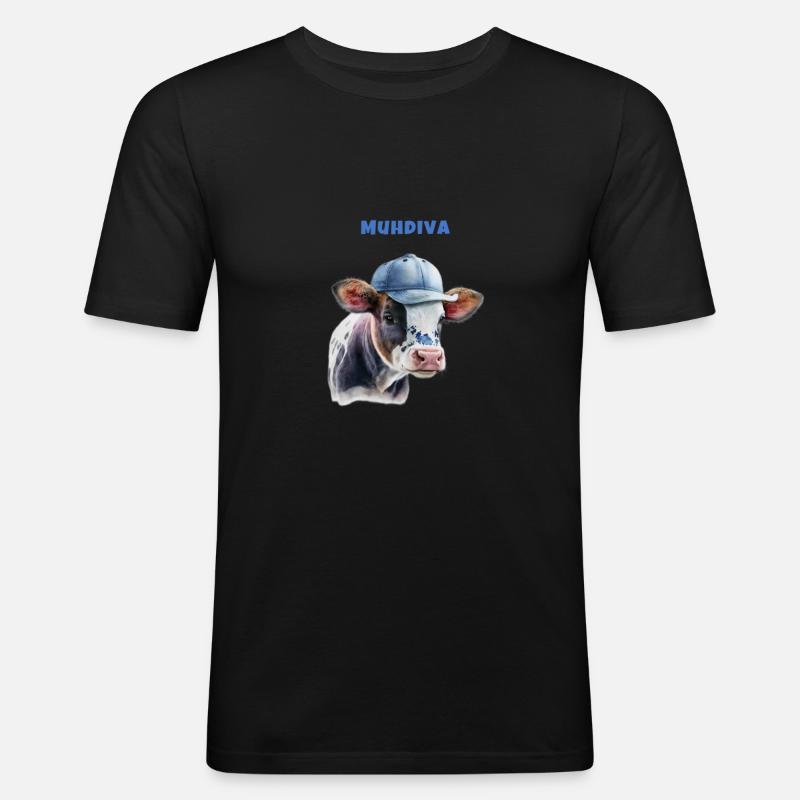 Muhdiva Kuh mit Cap - Männer Slim Fit T-Shirt - Schwarz