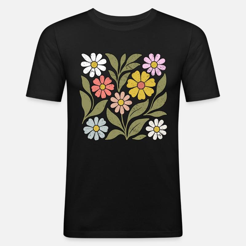 Boho Wildflower - Männer Slim Fit T-Shirt - Schwarz