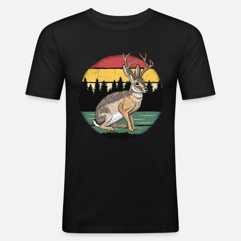 Retro Jackalope - Männer Slim Fit T-Shirt - Schwarz