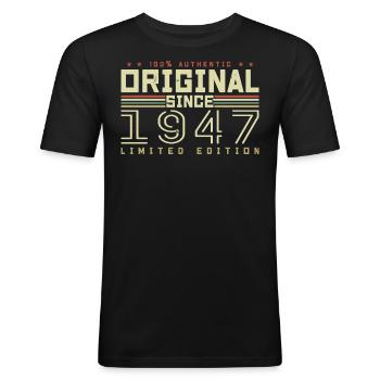 Original 1947 Cadeau Anniversaire 1947 Rétro 1947 - T-shirt près du corps Homme - noir - Devant - Nik (191cm)