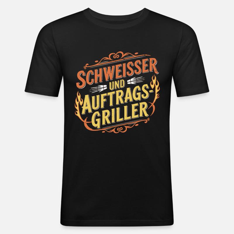Schweißer und Grillen - Männer Slim Fit T-Shirt - Schwarz