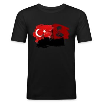 Atatürk Signature Mustafa Kemal Atatürk Turquie - T-shirt près du corps Homme - noir - Devant - Nik (191cm)