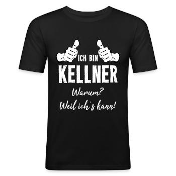 Kellner - Männer Slim Fit T-Shirt - Schwarz - Vorne - Nik (191cm)