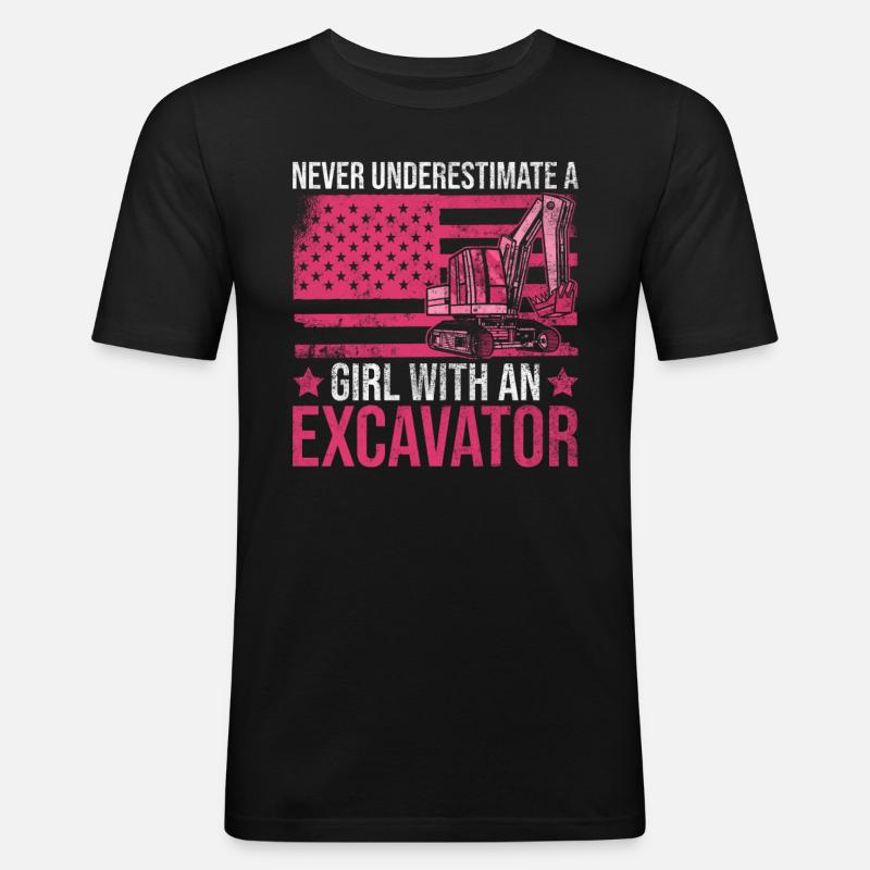 Bagger Mädchen Frau Baggerfahrer - Männer Slim Fit T-Shirt - Schwarz