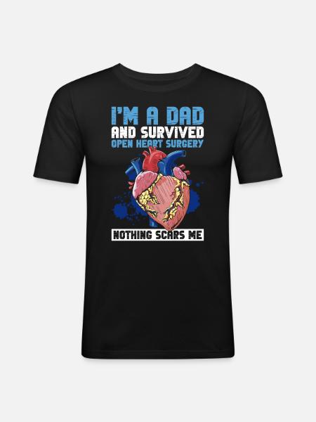 Herzoperation Herz OP Papa - Männer Slim Fit T-Shirt - Schwarz