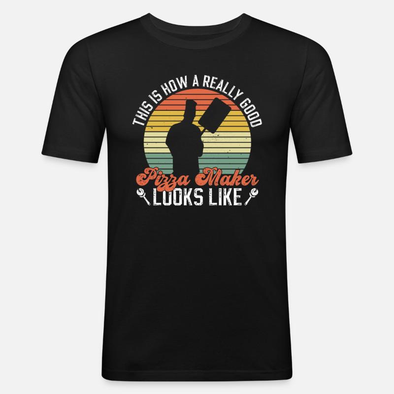Pizzabäcker Pizza - Männer Slim Fit T-Shirt - Schwarz
