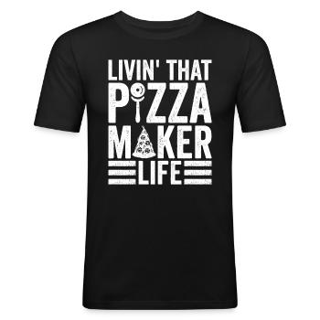 Pizzabäcker Pizzaexperten Pizza - Männer Slim Fit T-Shirt - Schwarz - Vorne - Nik (191cm)
