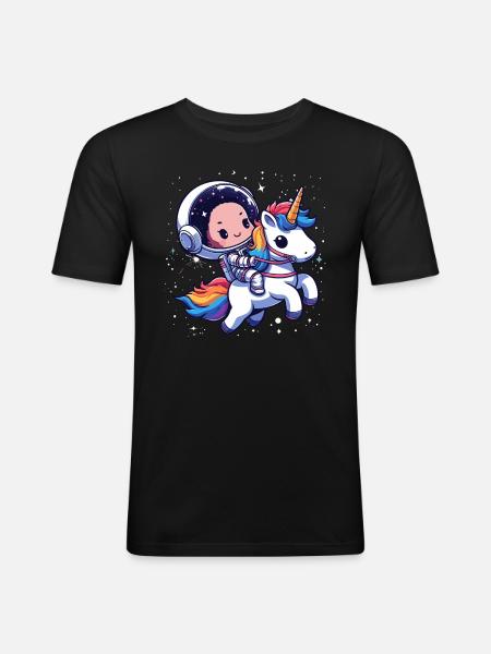Chibi Astronaut und Einhorn - Männer Slim Fit T-Shirt - Schwarz