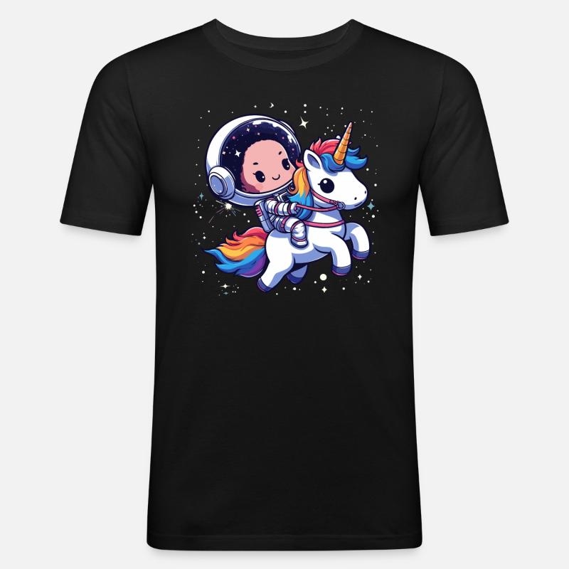 Chibi Astronaut und Einhorn - Männer Slim Fit T-Shirt - Schwarz