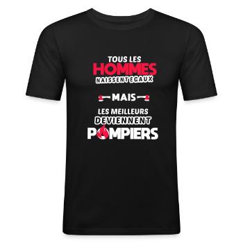 Phrase drôle pompier / Sapeur pompier humour - T-shirt près du corps Homme - noir - Devant - Nik (191cm)