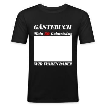 Jubiläumsfest - Mein Gästebuch zum 50. Geburtstag - Männer Slim Fit T-Shirt - Schwarz - Vorne - Nik (191cm)