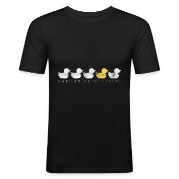 Sei anders. Cooler Spruch Ente Kücken - Männer Slim Fit T-Shirt - Schwarz - Vorne - Nik (191cm)