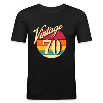 Vintage 70s Music Retro - Men's Slim Fit T-Shirt - black - Front - Nik (191cm)