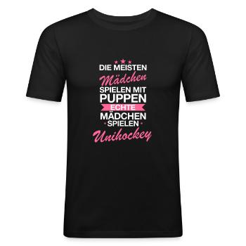 Unihockey Floorball Hockey Sport Spruch - Männer Slim Fit T-Shirt - Schwarz - Vorne - Nik (191cm)