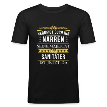 Sanitäter Rettungssanitäter Sanitäterin Spruch - Männer Slim Fit T-Shirt - Schwarz - Vorne - Nik (191cm)