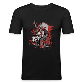 Kruisvaarder Tempelier Deus Vult Tempelier - Mannen slim fit T-shirt - zwart - Voor - Nik (191cm)