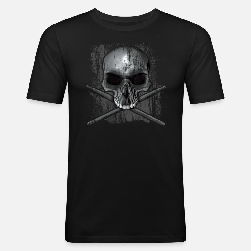 drummer skull - Männer Slim Fit T-Shirt - Schwarz
