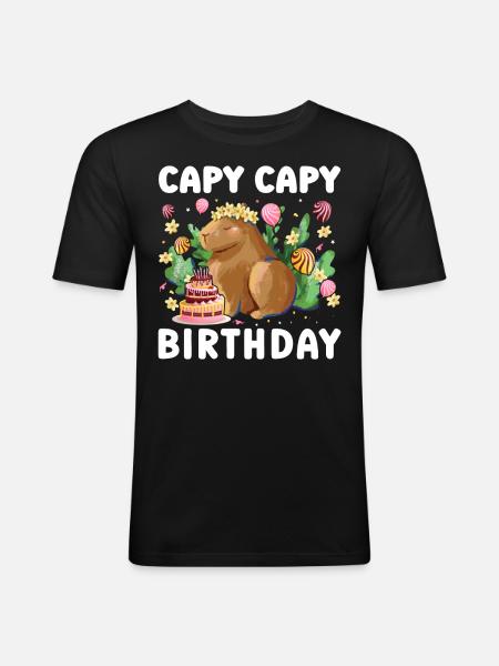Capy Birthday - Männer Slim Fit T-Shirt - Schwarz
