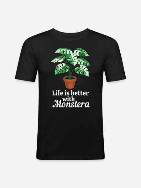Life is better with Monstera - Men's Slim Fit T-Shirt - black