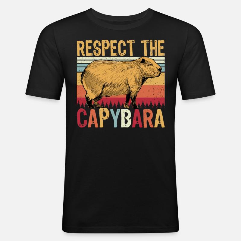 Respect The Capybara - Männer Slim Fit T-Shirt - Schwarz