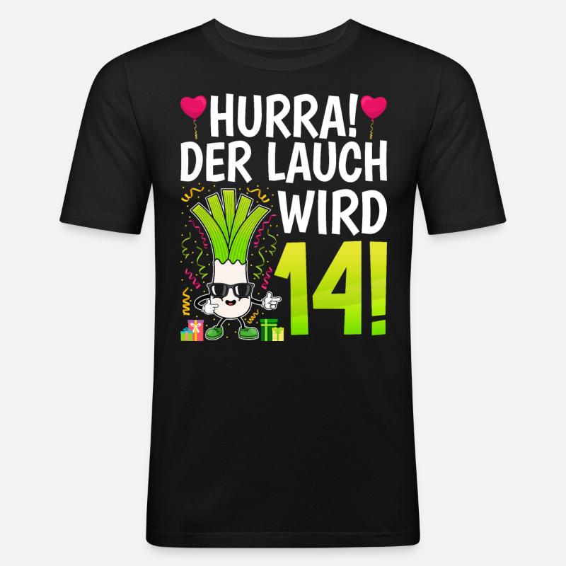 Hurra der Lauch wird 14 - Männer Slim Fit T-Shirt - Schwarz