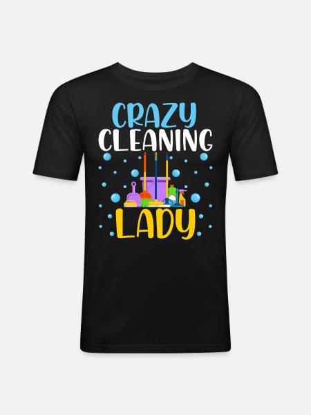 Crazy Cleaning Lady - Männer Slim Fit T-Shirt - Schwarz