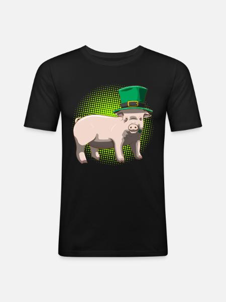 Cochon chanceux de la Saint-Patrick - T-shirt près du corps Homme - noir