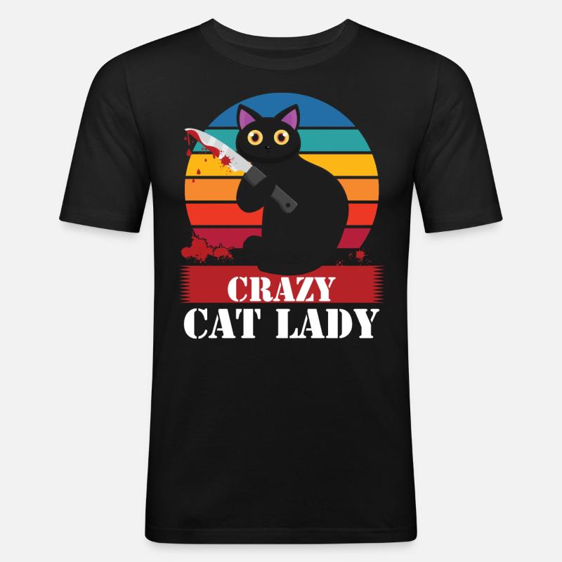 Crazy Cat Lady - Männer Slim Fit T-Shirt - Schwarz