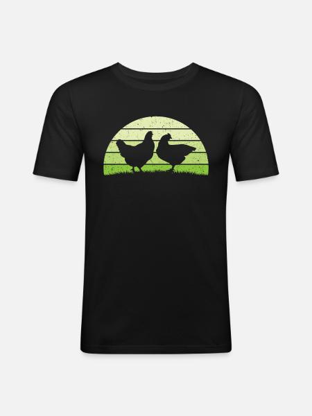 Poule retro poules - T-shirt près du corps Homme - noir