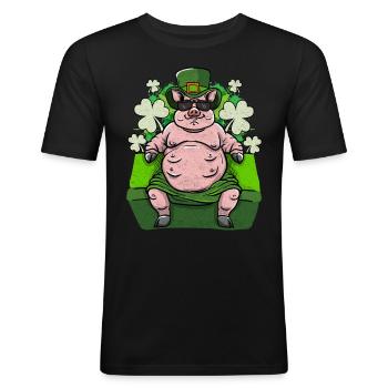 Irisches Glücksschwein - Männer Slim Fit T-Shirt - Schwarz - Vorne - Nik (191cm)