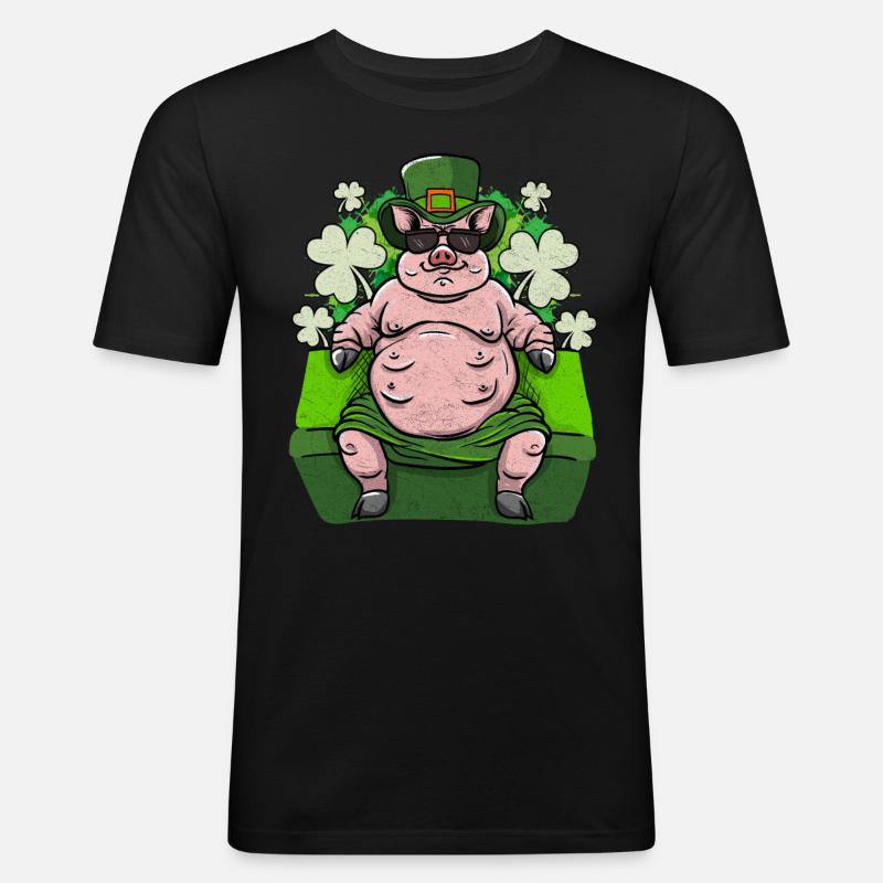 Irisches Glücksschwein - Männer Slim Fit T-Shirt - Schwarz