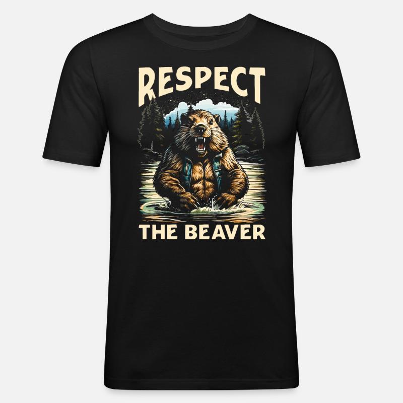 Respect The Beaver - Männer Slim Fit T-Shirt - Schwarz